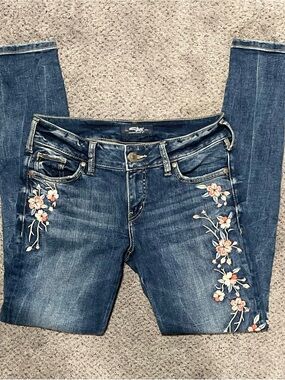 Silver Jeans Co Elyse Skinny Jeans W27 Floral Embroidered Y2K Denim